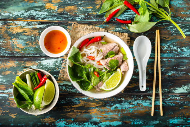 Vietnam street food with Pho, Banh Mi, and spring rolls