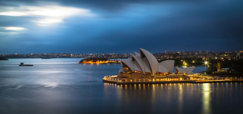 Sydney Opera House at Circular Quay Australia night skyline view